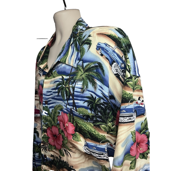Big Dogs Vintage Hawaiian Floral Convertible Cars Button Up Shirt 3X Pocket USA - Picture 5 of 10